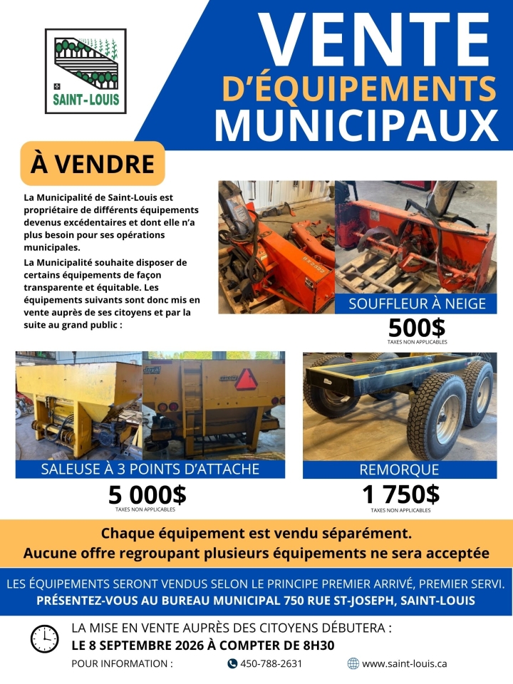 Vente d'équipements municipaux