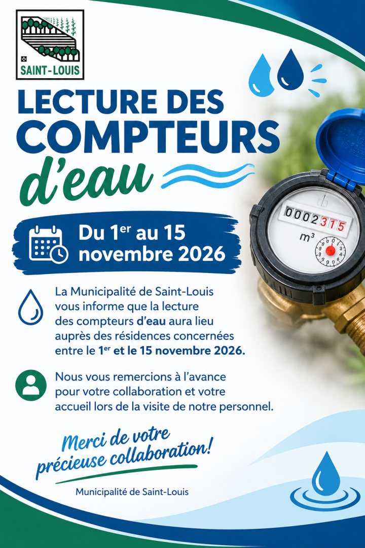 1er au 15 novembre - Lecture des compteurs d'eau