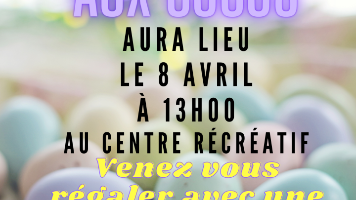 La chasse aux cocos: Le 8 avril à 13 h - au Centre récréatif